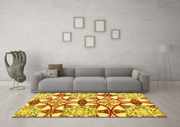 Machine Washable Abstract Yellow Modern Rug in a Living Room, wshabs4440yw