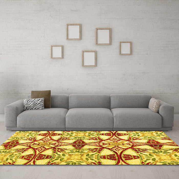 Machine Washable Abstract Yellow Modern Rug in a Living Room, wshabs4440yw