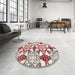 Round Machine Washable Abstract White Gold Rug in a Office, wshabs4440