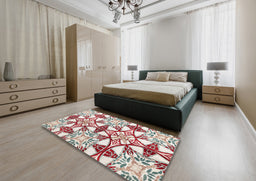 Abstract White Gold Modern Rug in a Bedroom, abs4440