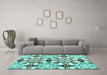 Machine Washable Abstract Turquoise Modern Area Rugs in a Living Room,, wshabs4440turq