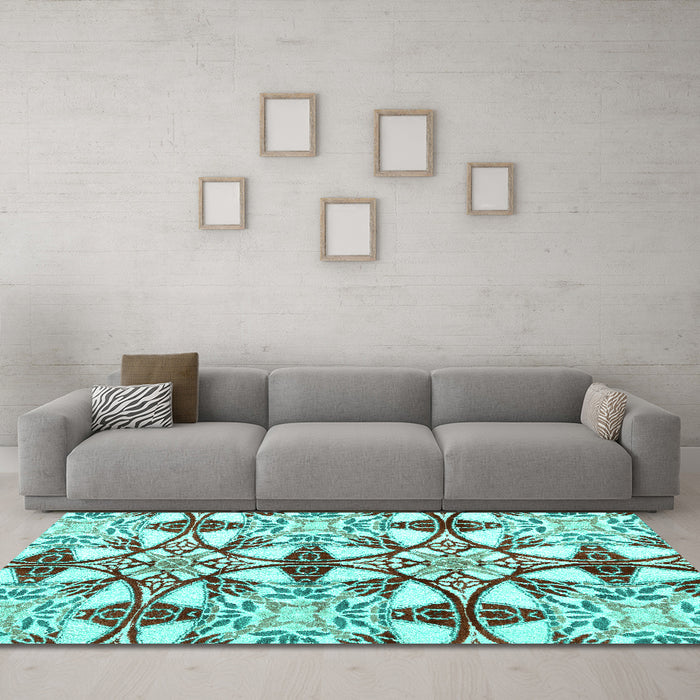 Machine Washable Abstract Turquoise Modern Area Rugs in a Living Room,, wshabs4440turq