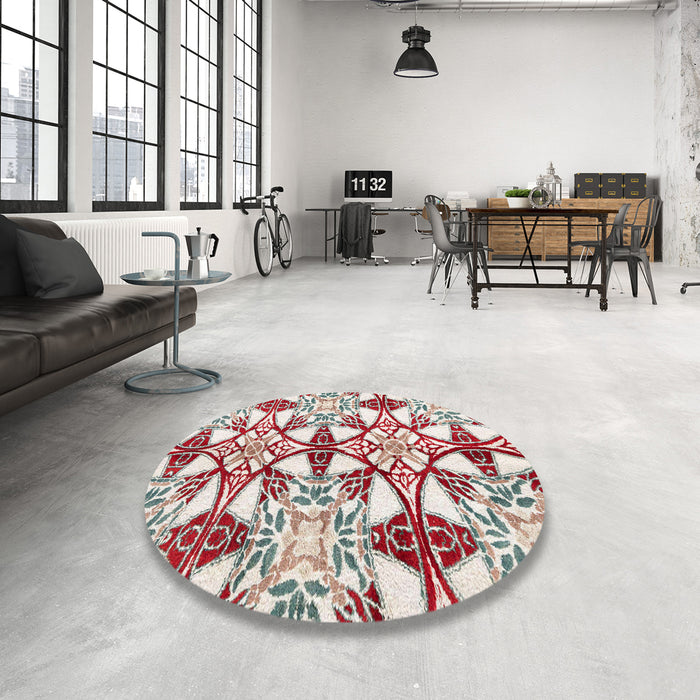 Round Abstract White Gold Modern Rug in a Office, abs4440