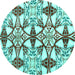 Round Machine Washable Abstract Turquoise Modern Area Rugs, wshabs4440turq