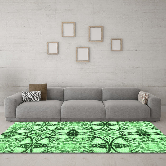 Machine Washable Abstract Emerald Green Modern Area Rugs in a Living Room,, wshabs4440emgrn