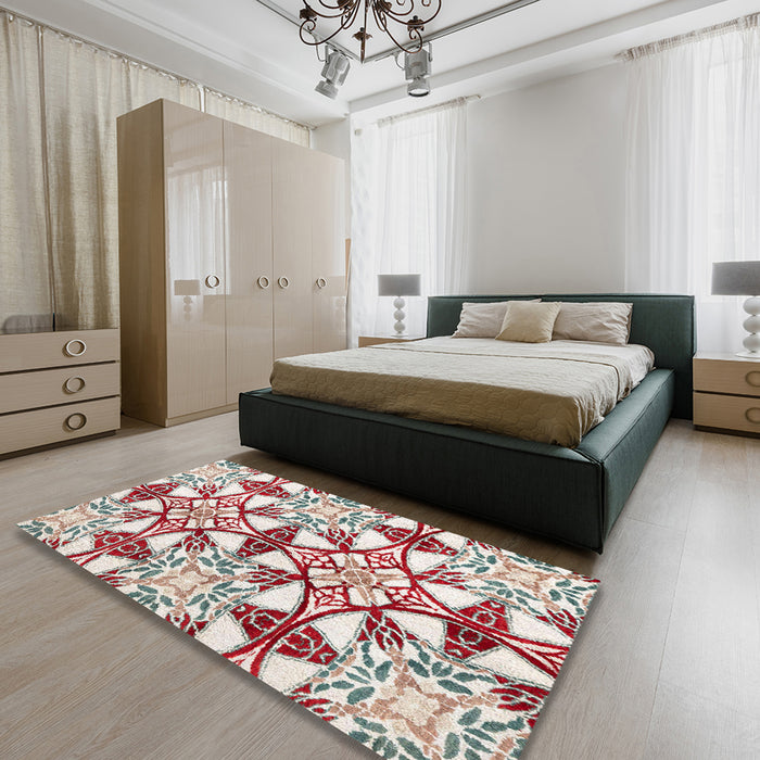 Machine Washable Abstract White Gold Rug in a Bedroom, wshabs4440
