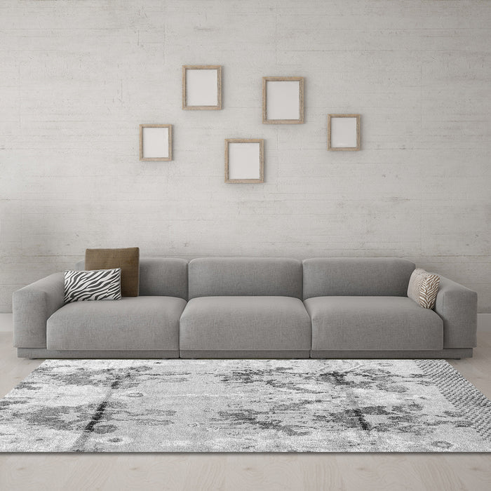 Machine Washable Abstract Gray Modern Rug in a Living Room,, wshabs4441gry