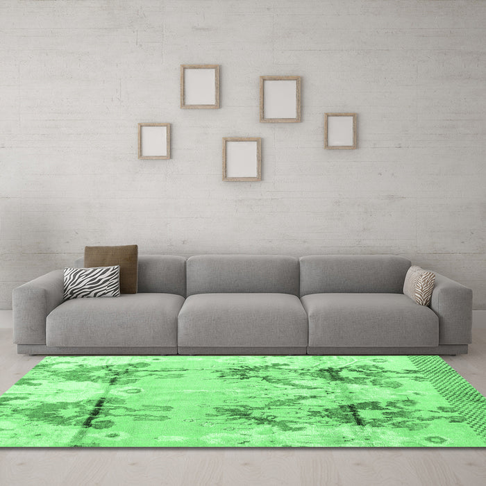 Machine Washable Abstract Emerald Green Modern Area Rugs in a Living Room,, wshabs4441emgrn