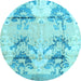 Round Machine Washable Abstract Light Blue Modern Rug, wshabs4441lblu