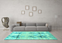 Machine Washable Abstract Turquoise Modern Rug, wshabs4441turq