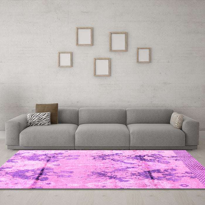 Machine Washable Abstract Pink Modern Rug in a Living Room, wshabs4441pnk