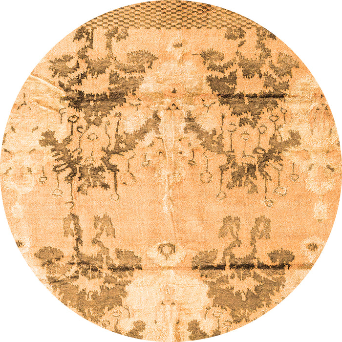 Round Machine Washable Abstract Orange Modern Area Rugs, wshabs4441org