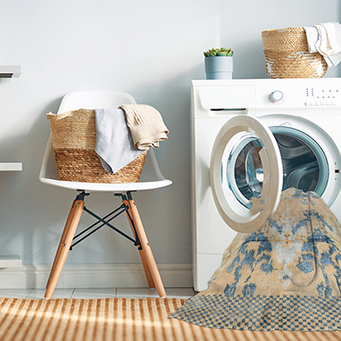 Machine Washable Abstract Vanilla Gold Rug in a Washing Machine, wshabs4441