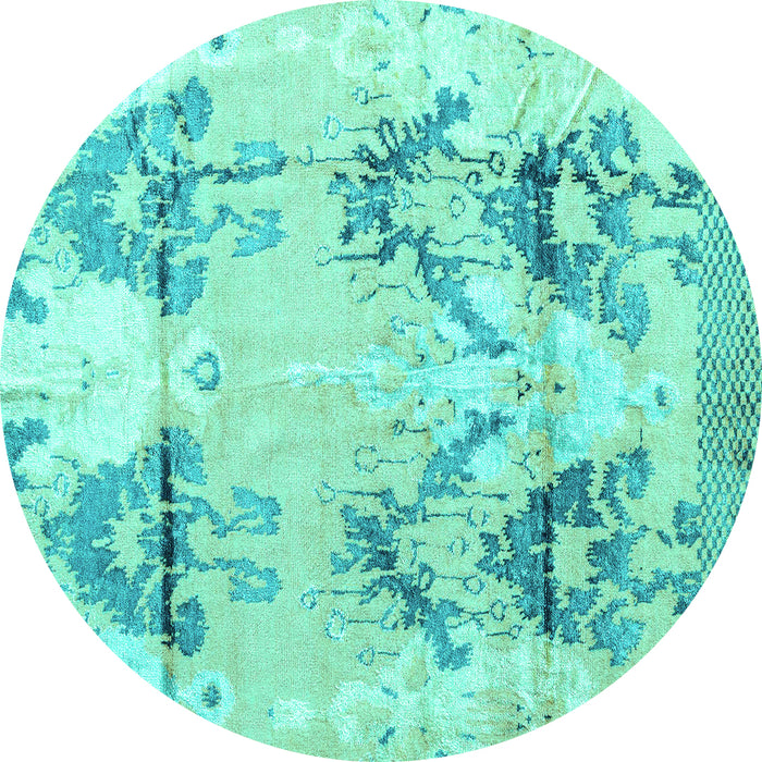 Round Abstract Turquoise Modern Rug, abs4441turq