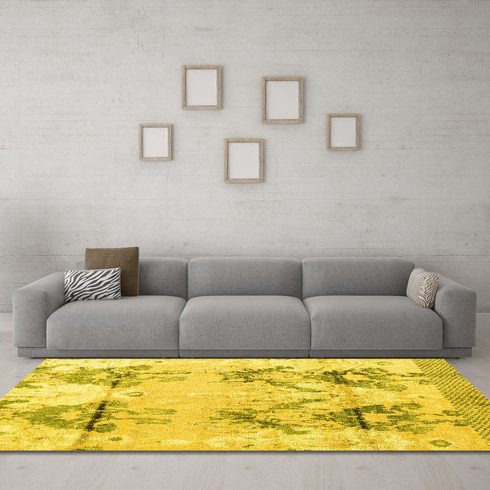 Machine Washable Abstract Yellow Modern Rug in a Living Room, wshabs4441yw