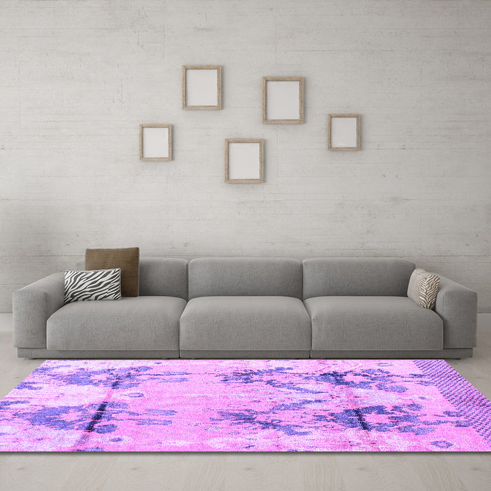 Machine Washable Abstract Purple Modern Area Rugs in a Living Room, wshabs4441pur