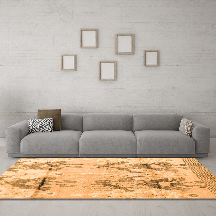 Machine Washable Abstract Orange Modern Area Rugs in a Living Room, wshabs4441org
