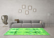 Machine Washable Abstract Green Modern Area Rugs in a Living Room,, wshabs4441grn