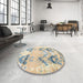 Round Machine Washable Abstract Vanilla Gold Rug in a Office, wshabs4441