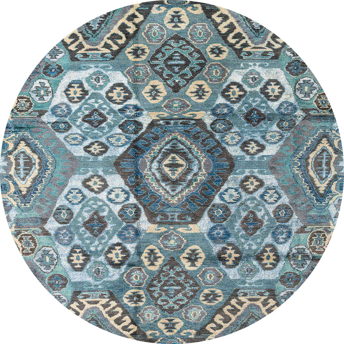 Round Machine Washable Abstract Baby Blue Rug, wshabs4442