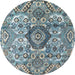 Round Machine Washable Abstract Baby Blue Rug, wshabs4442