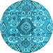 Round Machine Washable Abstract Light Blue Modern Rug, wshabs4442lblu