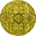 Round Machine Washable Abstract Yellow Modern Rug, wshabs4442yw