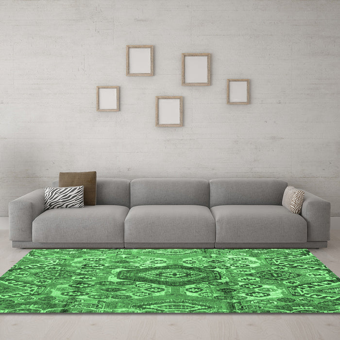 Machine Washable Abstract Emerald Green Modern Area Rugs in a Living Room,, wshabs4442emgrn