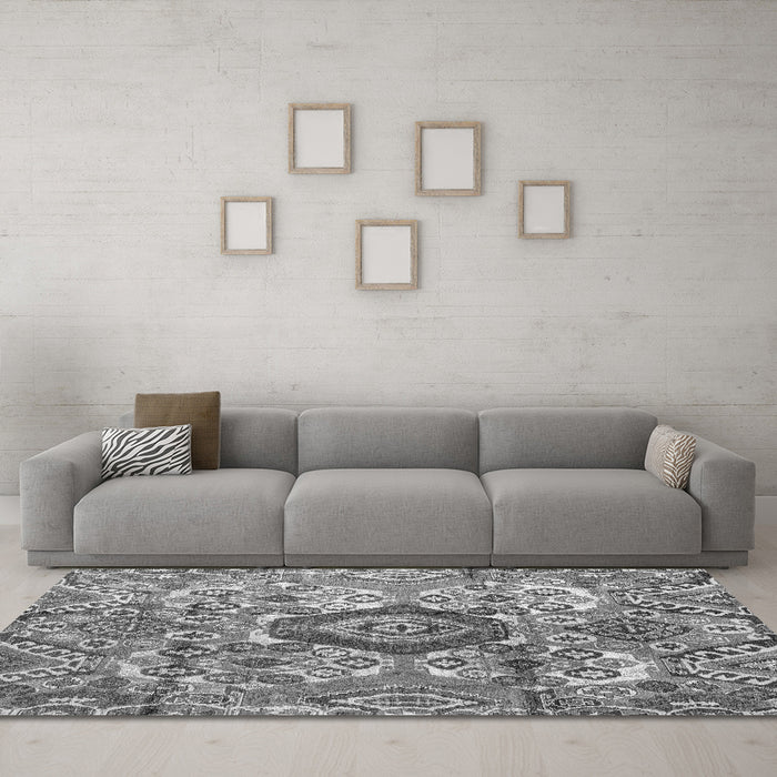 Machine Washable Abstract Gray Modern Rug in a Living Room,, wshabs4442gry
