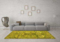 Machine Washable Abstract Yellow Modern Rug in a Living Room, wshabs4442yw