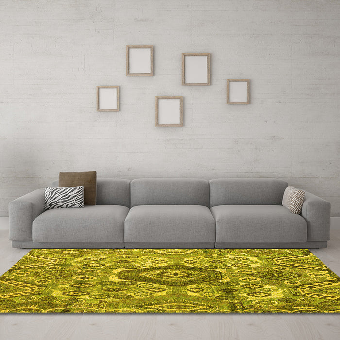 Machine Washable Abstract Yellow Modern Rug in a Living Room, wshabs4442yw