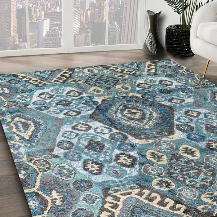 Abstract Blue Modern Rug in Family Room, abs4442