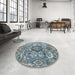 Round Abstract Blue Modern Rug in a Office, abs4442