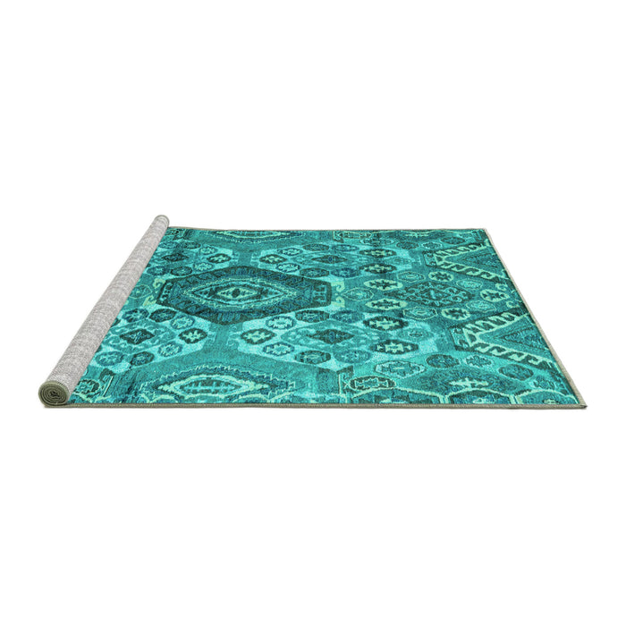 Sideview of Machine Washable Abstract Turquoise Modern Area Rugs, wshabs4442turq