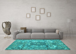 Machine Washable Abstract Turquoise Modern Area Rugs in a Living Room,, wshabs4442turq