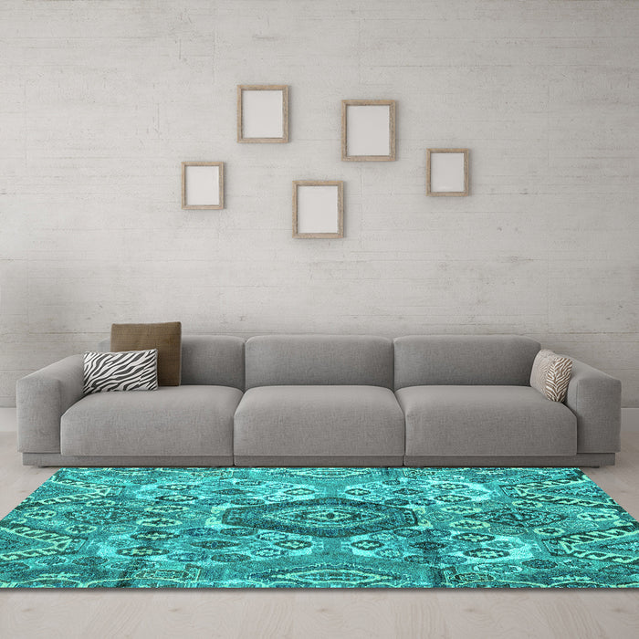 Machine Washable Abstract Turquoise Modern Area Rugs in a Living Room,, wshabs4442turq