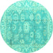 Round Abstract Turquoise Modern Rug, abs4443turq