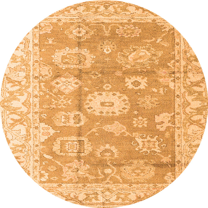 Round Machine Washable Abstract Orange Modern Area Rugs, wshabs4443org