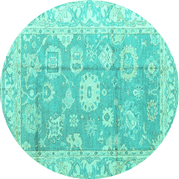 Round Machine Washable Abstract Turquoise Modern Area Rugs, wshabs4443turq