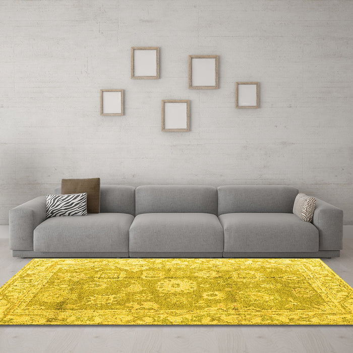 Machine Washable Abstract Yellow Modern Rug in a Living Room, wshabs4443yw