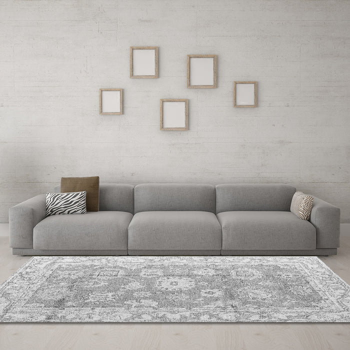 Machine Washable Abstract Gray Modern Rug in a Living Room,, wshabs4443gry