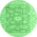 Round Abstract Emerald Green Modern Rug, abs4443emgrn