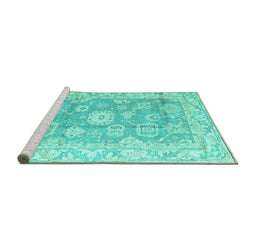 Sideview of Machine Washable Abstract Turquoise Modern Area Rugs, wshabs4443turq
