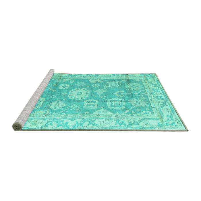 Sideview of Machine Washable Abstract Turquoise Modern Area Rugs, wshabs4443turq