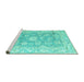 Sideview of Machine Washable Abstract Turquoise Modern Area Rugs, wshabs4443turq