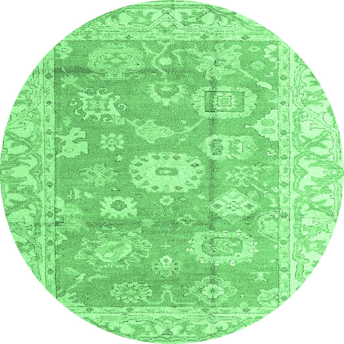 Round Machine Washable Abstract Emerald Green Modern Area Rugs, wshabs4443emgrn