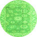 Round Machine Washable Abstract Green Modern Area Rugs, wshabs4443grn