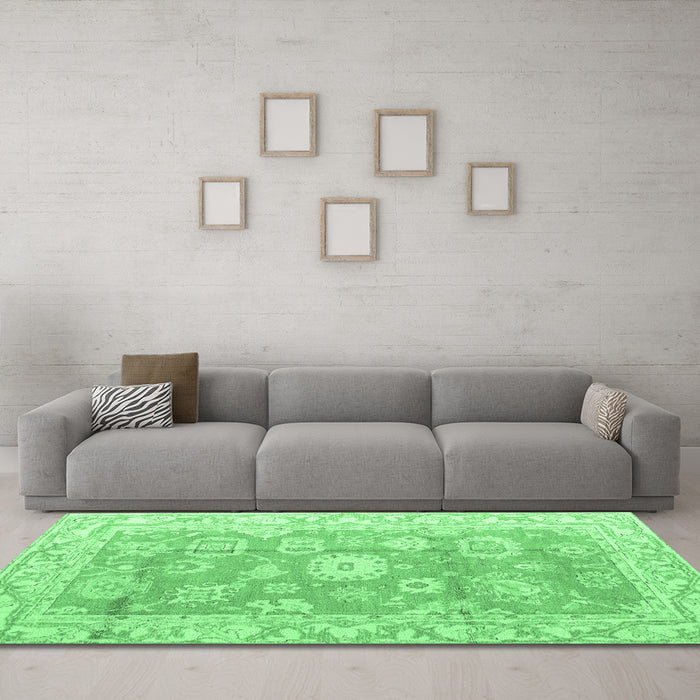 Machine Washable Abstract Emerald Green Modern Area Rugs in a Living Room,, wshabs4443emgrn