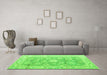 Machine Washable Abstract Green Modern Area Rugs in a Living Room,, wshabs4443grn