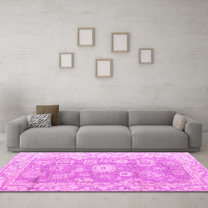 Machine Washable Abstract Pink Modern Rug in a Living Room, wshabs4443pnk
